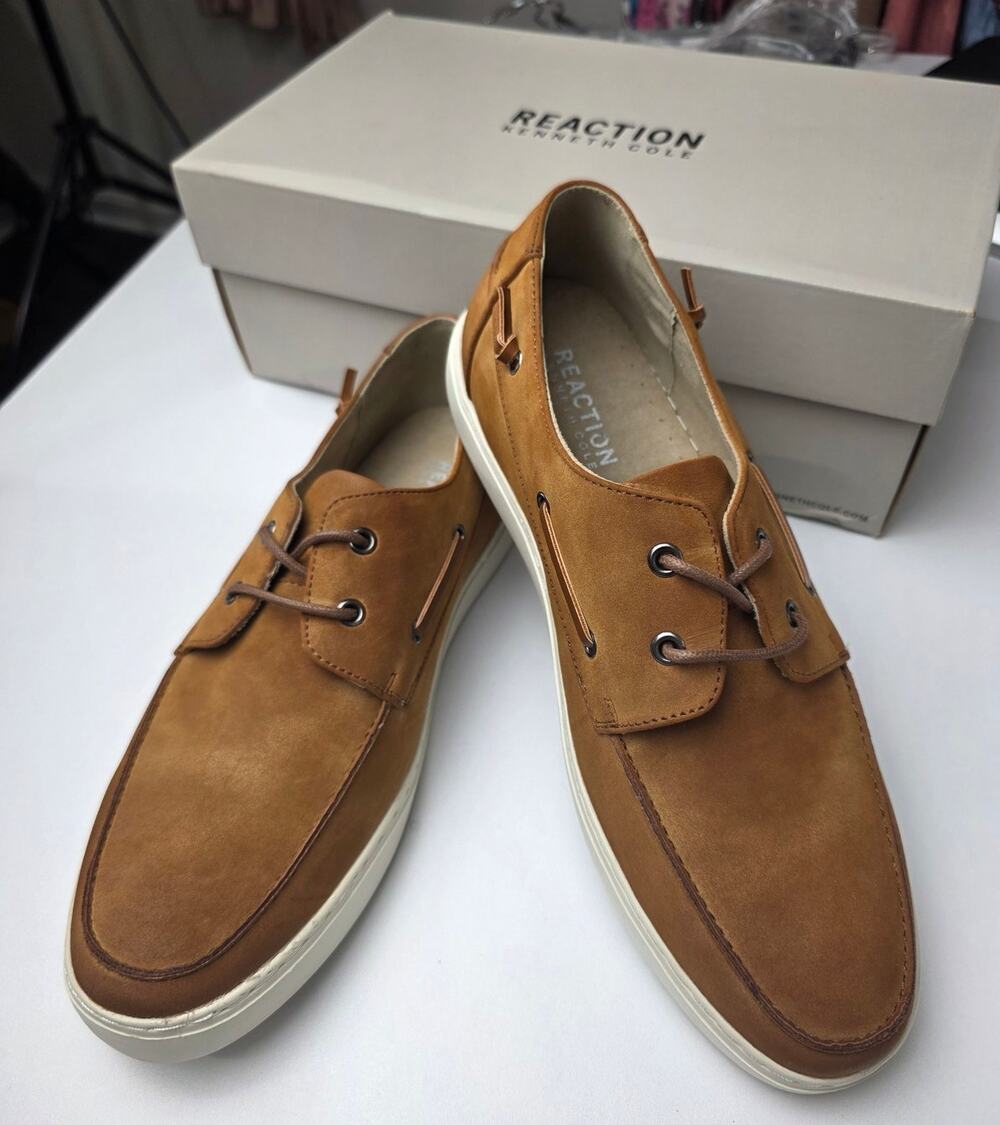 NEW Kenneth Cole Reaction Indy Boat Shoes Tan 10.5, Men's